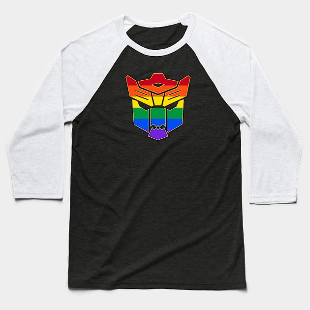 DINOBOTS RAINBOW Baseball T-Shirt by ROBZILLA